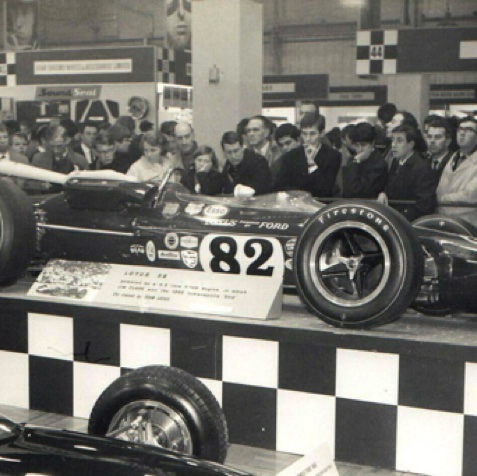 La Lotus 38 victorieuse aux mains de Jim Clark lors du London Car Show en 1966
